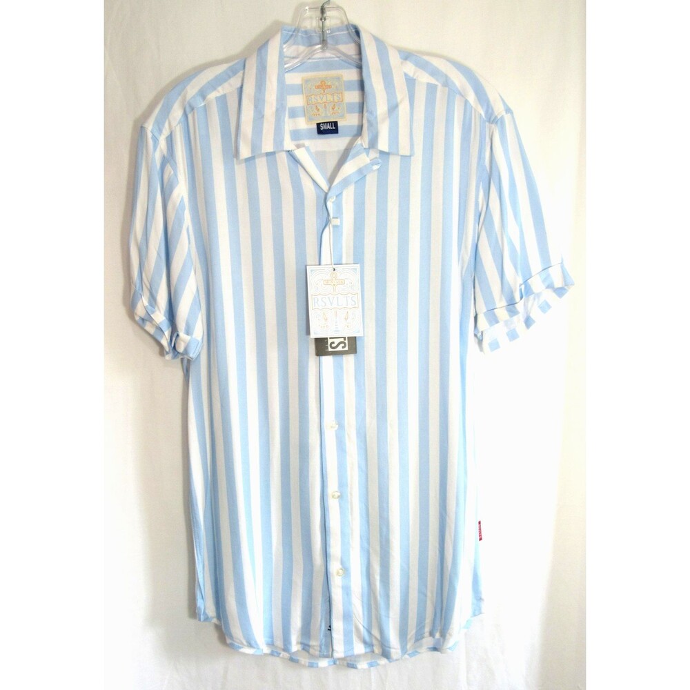 RSVLTS Blue & White Striped Montauk Short Sleeve Button Down Shirt Small NWT